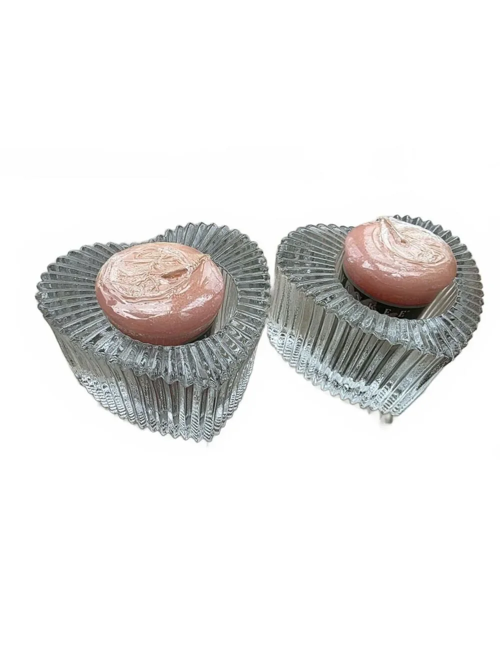 Vintage Indiana Glass Heart Votive Holders Set with Yankee Candle Lotus Blossom